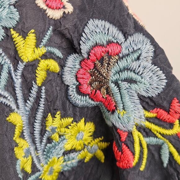 Johnny Was Embroidered Tunic Mini Dress Gray Rayon | Women's Small - Picture 12 of 16